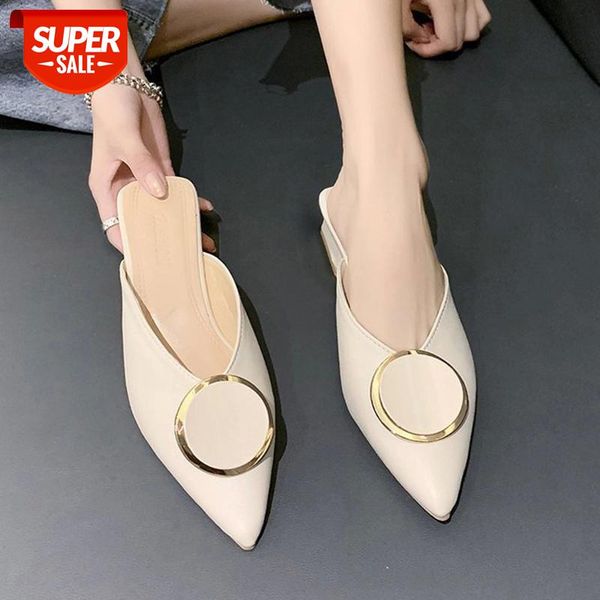 

2020 women slippers mules flat shoes elegant pointed personality buckle ladies slippers comfortable low heel outdoor slides #h91s, Black