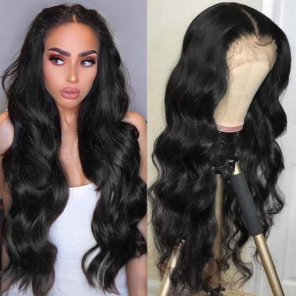 

alibonnie 13x6 body wave lace front wig human hair with baby remy brazilian wigs for women pre plucked, Black;brown
