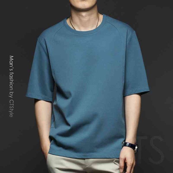 

summer round neck short solid color loose large size t-shirt pure cotton half 5 / 5 medium sleeve men's summer, White;black