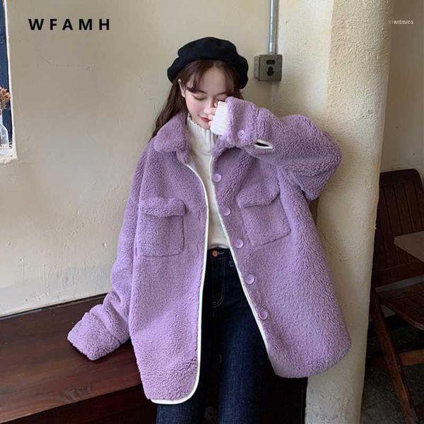 

women's down & parkas winter chic french style foreign temperature soft wind loose lapel imitation lamb wool long-sleeved cotton jacket, Black