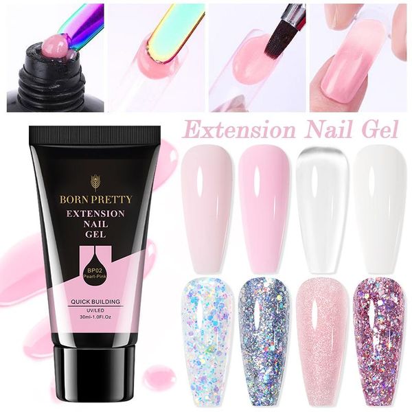

nail gel born pretty 30ml extension acrylic nails white clear polish for tips extend professional art, Red;pink