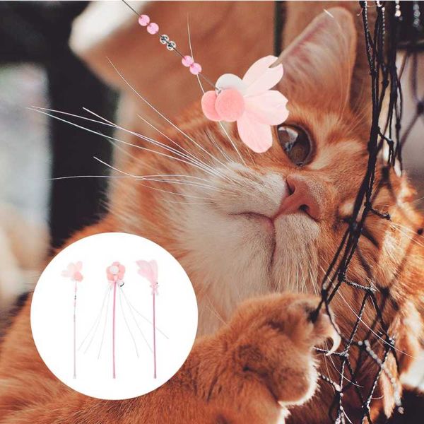 

cat toys 3pcs adorable teaser wand funny feather stick pet interactive