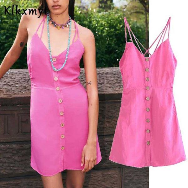 

klkxmyt za summer dress women backless cross sling mini woman short es button-up beach sundress vestido 210527, Black;gray