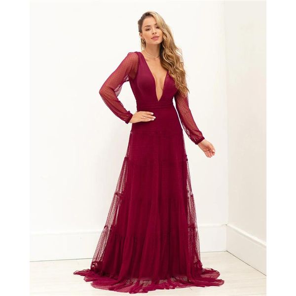 

casual dresses spring autumn deep v neck backless dress ladied fashion red polka dot party long sleeves lace maxi jd1519, Black;gray