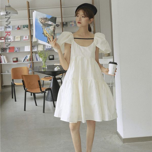 

women solid high waist ball gown dress slash neck short petal sleeve loose fashion tide spring summer 2f0230 210507, Black;gray