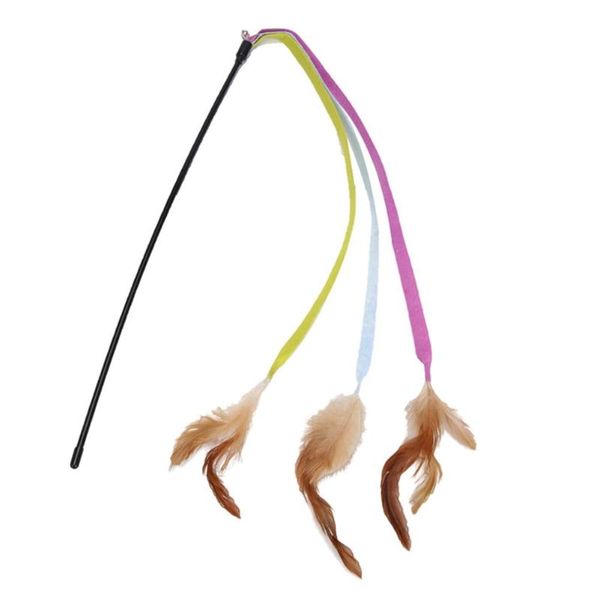 

cat toys stick funny cloth strip feathers playing rod teaser wand interactive rainbow strips ribbon