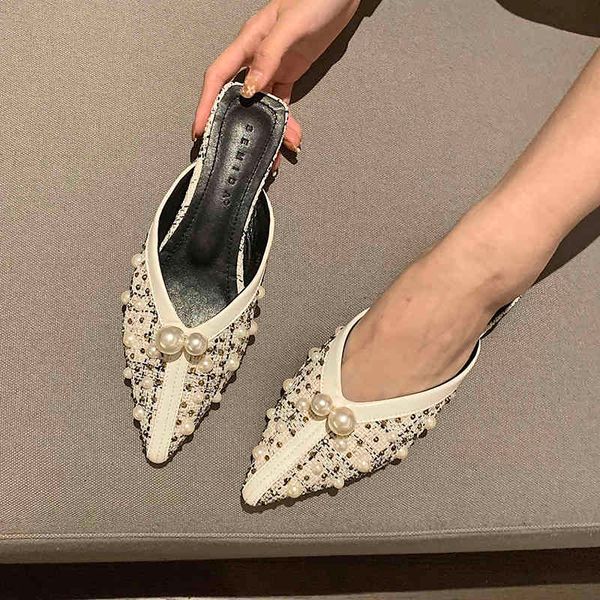 

slippers women's loafers summer pointed toe mules backless ballet flats lady casual walking shoes low heel slip-on sanda ug4l, Black