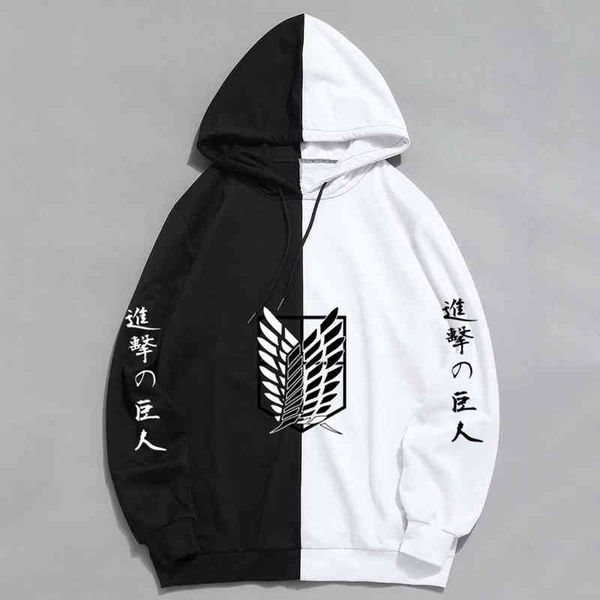 

winter anime hoodie attack on titan black white pullovers long sleeves, Blue;black