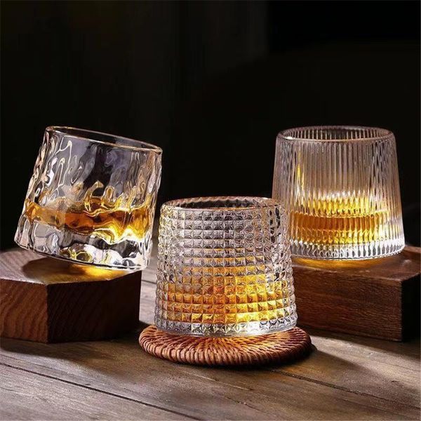 

transparent whiskey cup rotatable tumbler home crystal water glass creative irregular coffee milk wine tea drinkware mug for bar glasses