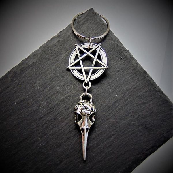 

keychains the new bird skull keychain, gothic pentagram, crow halloween gift, Silver