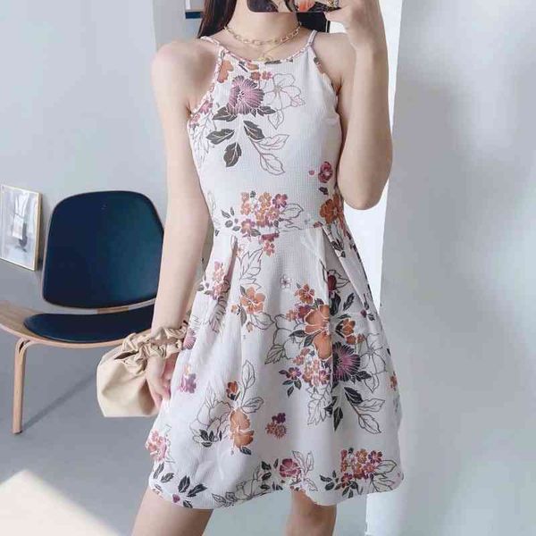 

cami dress summer spaghetti strap floral print mini sweet party women a-line camisole xz2479 210525, Black;gray