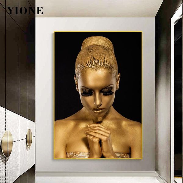 

paintings black gold prayer woman canvas painting custom modern figure art prints wall poster for living room girl bedroom picture decor