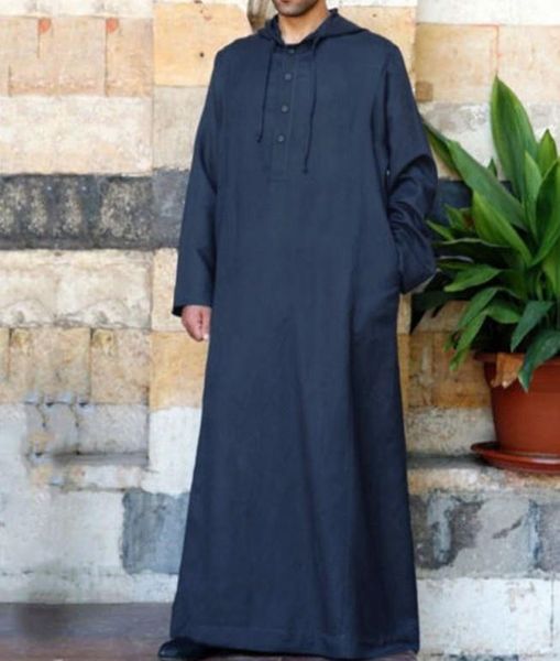 

men's dress shirts 2021 arab style long hooded shirt muslim robe, White;black