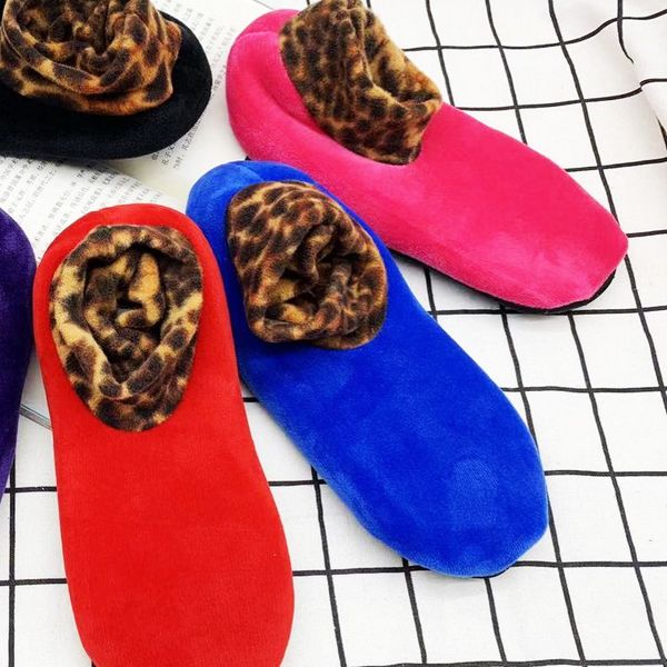 

men women winter elastic socks cover non slip keep warm plush thickening leopard print stockings sleeve floor sock covers fashion 3 9sg f2, Pink;yellow
