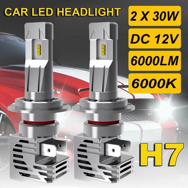 

car headlights 2pcs led headlight h7 lamp high or low beam csp chip turbo 6000k 6000lm mini size 12v