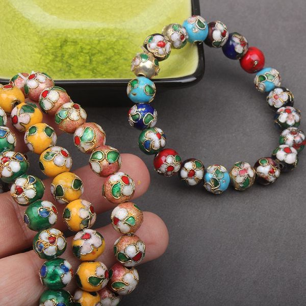 

colorful cloisonne enamel filigree 10mm round beaded bracelets chinese ethnic traditional stretch jewelry women accessories, Black