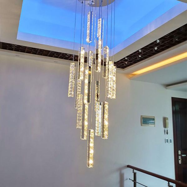 

pendant lamps nordic duplex building spiral staircase chandelier modern luxury gold silver led crystal restaurant art