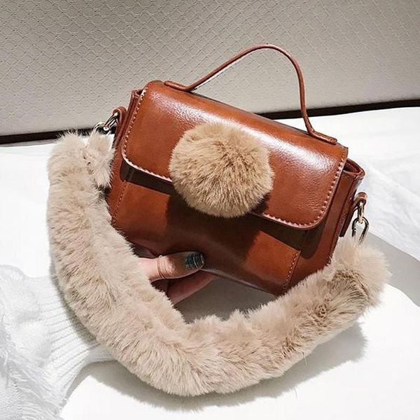 

bag parts & accessories replacement women plush strap shoulder handbag belt faux fur belts decorative chain, Black