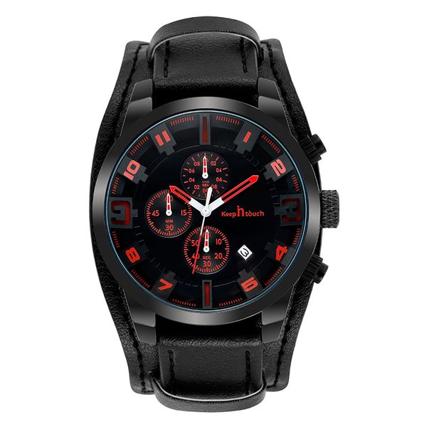

multifunctional wristwatch outdoor waterproof sports european and american style fashion large dial leather strap quartz punk business casua, Slivery;brown