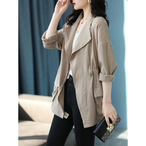 

women's vests windbreaker jacket women mid-length drawstring waist loose 2021 spring fashion, Black;white