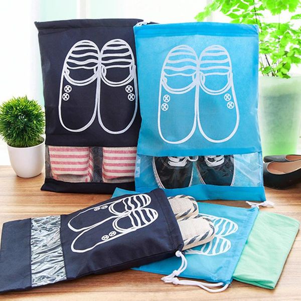 

1pc foldable waterproof shoes bag travel portable shoe storage sneaker pocket tote drawstring bags non-woven organizers clothing & wardrobe