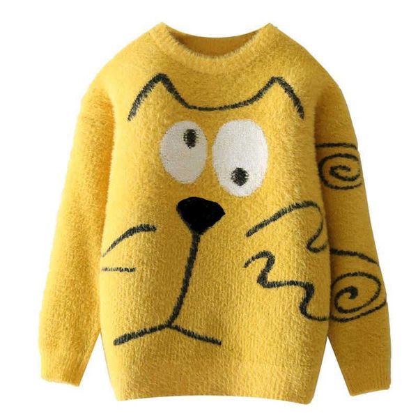 Roupa de bebê 2021 Inverno Mink Camisola de Fleece para Meninos e Meninas Knitwear Cartoon Pulôver Bonito Crianças Crianças Roupas Outerwear Y1024