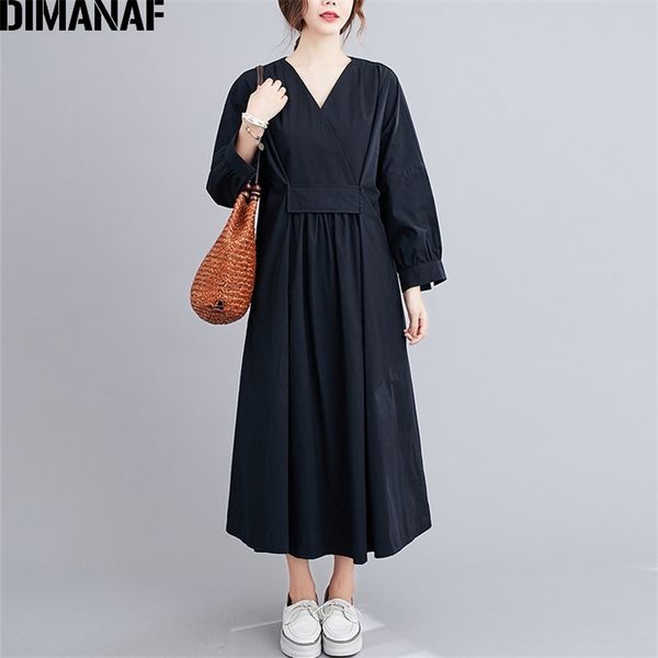 

plus size women dress vestidos autumn cotton loose pleated lady elegant long sleeve oversize clothing solid black 210531, Black;gray
