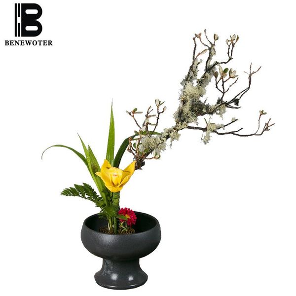

vases japanese style ikebana flowerpot vintage coarse pottery scrub kiln change high foot bowl fruit bowls deskflower pot
