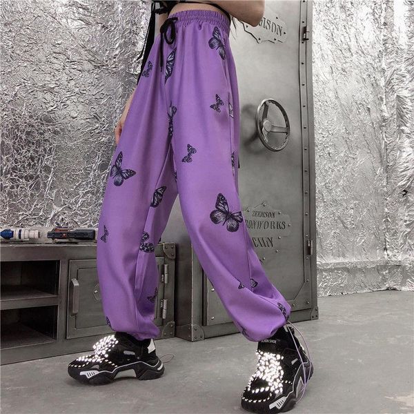

women's pants & capris high waist lantern spring summer beam feet butterfly fashion straight casual purple men and women tide, Black;white