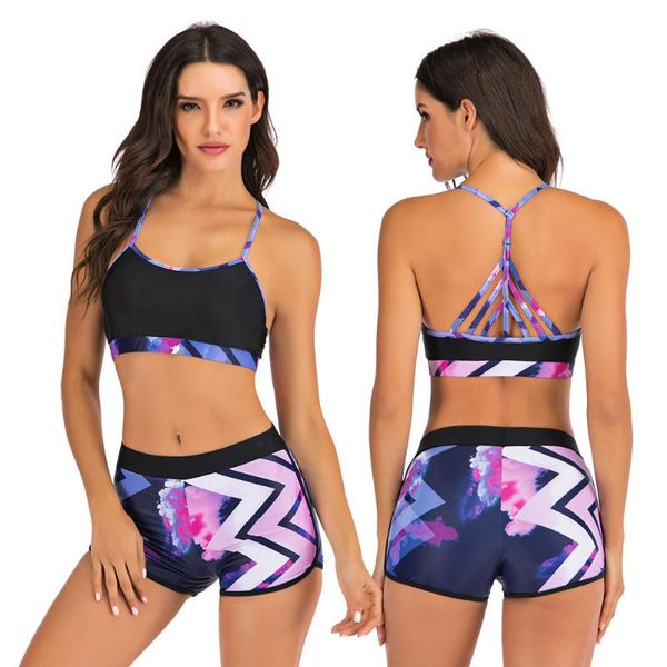 

women's two piece set bikini strappy halter padded and boyshortsbottom swimsuit crop swimwear beachwear bathing suits one-piece