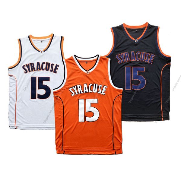 Carmelo Anthony #15 Syracuse Basketball-Trikot, College-Herren, komplett genäht, Weiß, Orange, Schwarz, Größe S-3XL, hochwertige Trikots