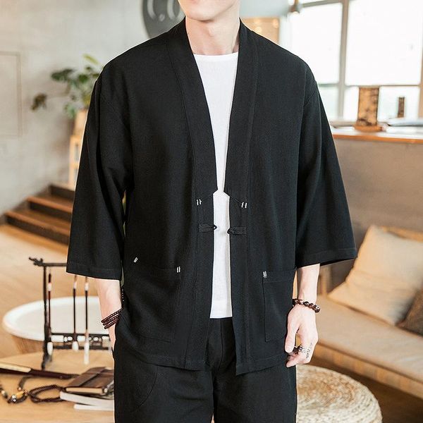 

men's jackets #4309 spring black red blue single breasted vintage linen cardigan kimono jacket men plus size 4xl 5xl male casual retro, Black;brown