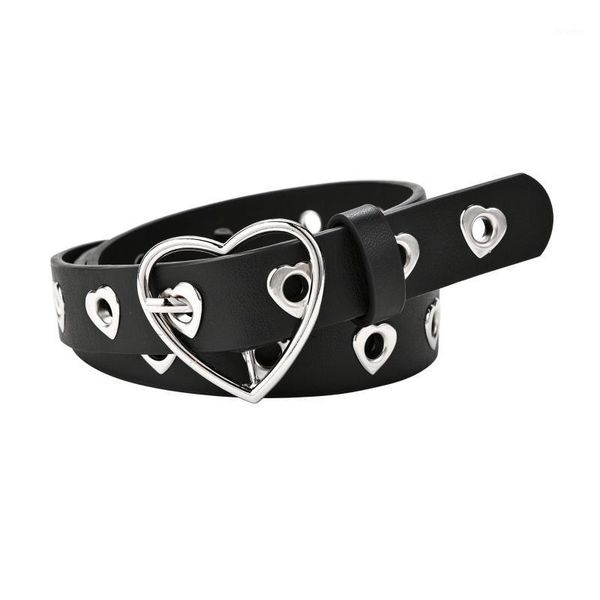 

belts 2021 ladies fashion men's punk style adjustable belt black double eyelet metal button leather jeans1, Black;brown