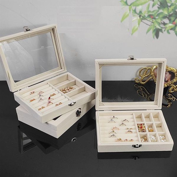 

storage boxes & bins velvet glass ring earring jewelry display organizer box tray holder case