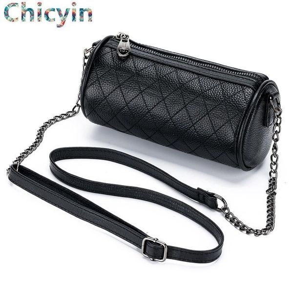 

evening bags woman handbag cow leather cylinder bag female circular small soft one shoulder messenger chain