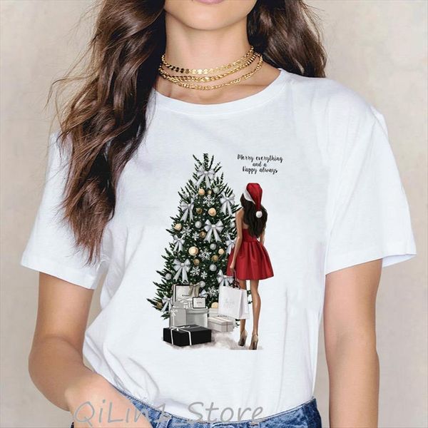 

vintage vogue christmas harajuku kawaii womens t shirts xmast camiseta mujer streetwear friends clothes, White