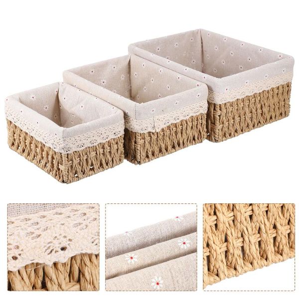 

storage baskets 3pcs deskbasket sundries organizer rattan woven box