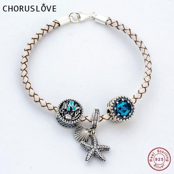 

charm bracelets choruslove italian white braided leather bracelet with oceanic starfish 925 sterling silver lobster clasp sj2001, Golden;silver