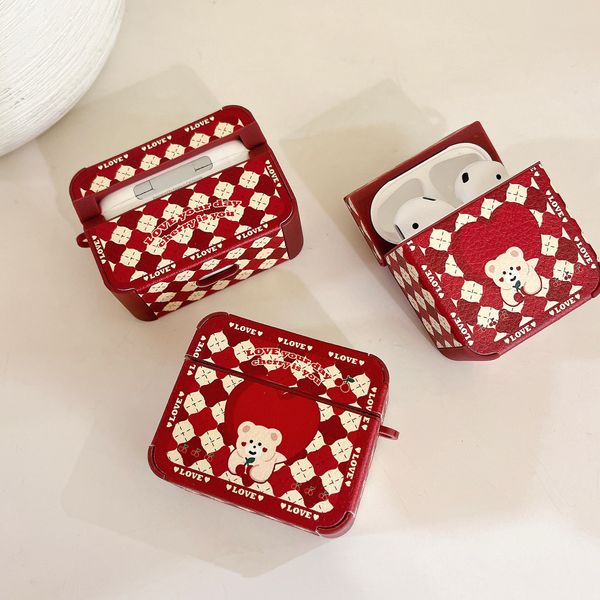 Custodia per auricolari Red Lattice Chherry Storage Box Protezione per cuffie Bluetooth per AirPods 1 2 Pro 3 Custodia a quadretti Custodia morbida in silicone Custodia di ricarica Custodia di alta qualità