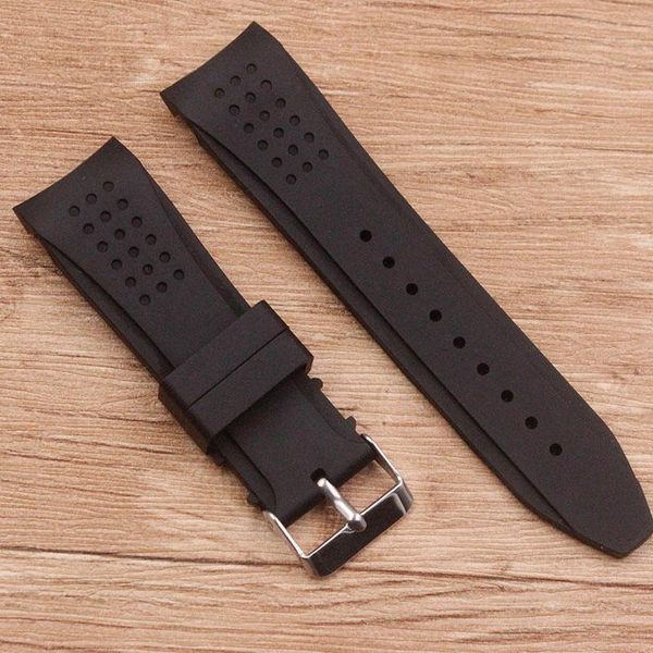 Assista Bandas Acessórios Silicone Strap Curved Interface 24mm Pin Buckle Men's para todas as marcas