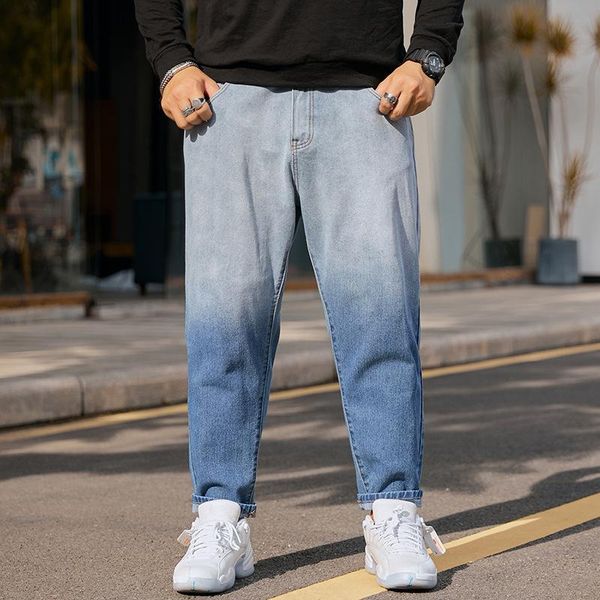 

men's jeans large size gradient color wide-leg harlan feet loose old nine-point pants plus, Blue