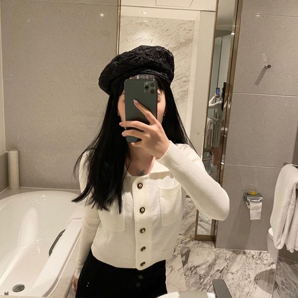 

cardigan 8750 short 2020 new simple lapel slim fit solid color sweater top, White