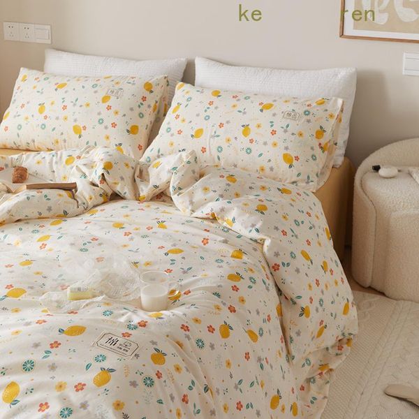

cotton bedding set 4pcs printed duvet cover twin  king size home textile fitted sheet single double bed sets