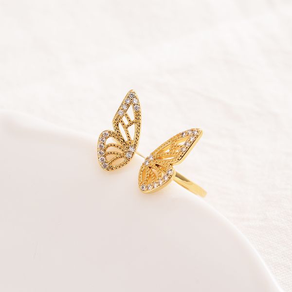 

fashion trend rings with side stones solid fine 9kt cz thai baht g/f gold jewelry adjustable high-grade inlaid butterfly ring luxury shiny, Silver
