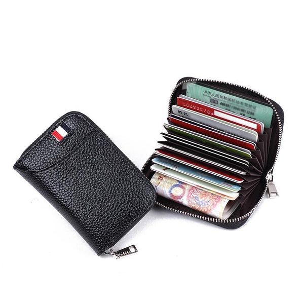 

card holders minimalist wallet for s genuine leather business zipper high capacity case holder organizer, Brown;gray