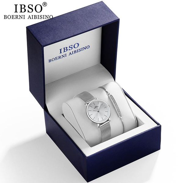 

wristwatches ibso women quartz watch gift set necklace sets female jewe, Slivery;brown