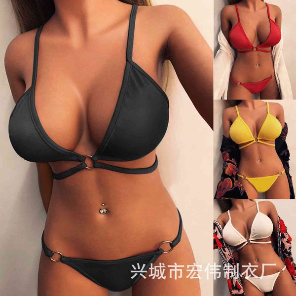 

2021 new multi color bikini cross split swimsuit for women, White;black
