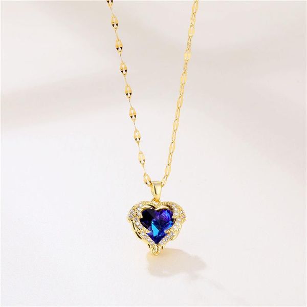 

pendant necklaces blue eternal love heart stone necklace charm multicolor crystal pendants for women wedding vintage gold chain, Silver