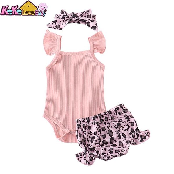 

clothing sets born baby girl clothes set sleeveless romper leopard shorts bow headband 3pcs summer infant outfits, White