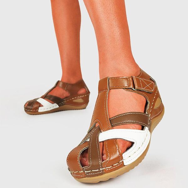 

big size 43 ins female retro vintage sandals cover toe mixed color wedges comfy women 2021 summer shoes woman, Black